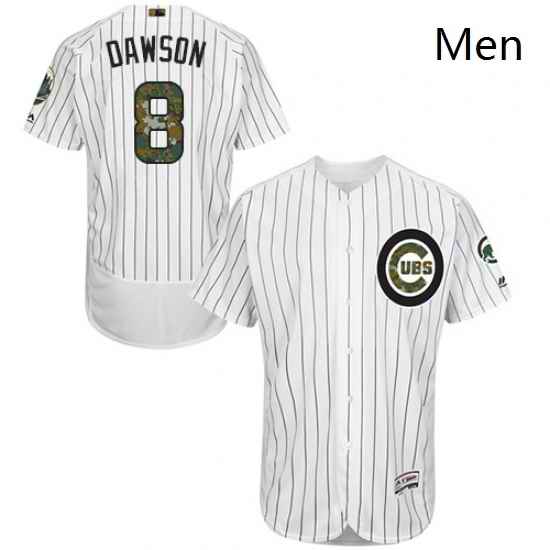 Mens Majestic Chicago Cubs 8 Andre Dawson Authentic White 2016 Memorial Day Fashion Flex Base MLB Jersey